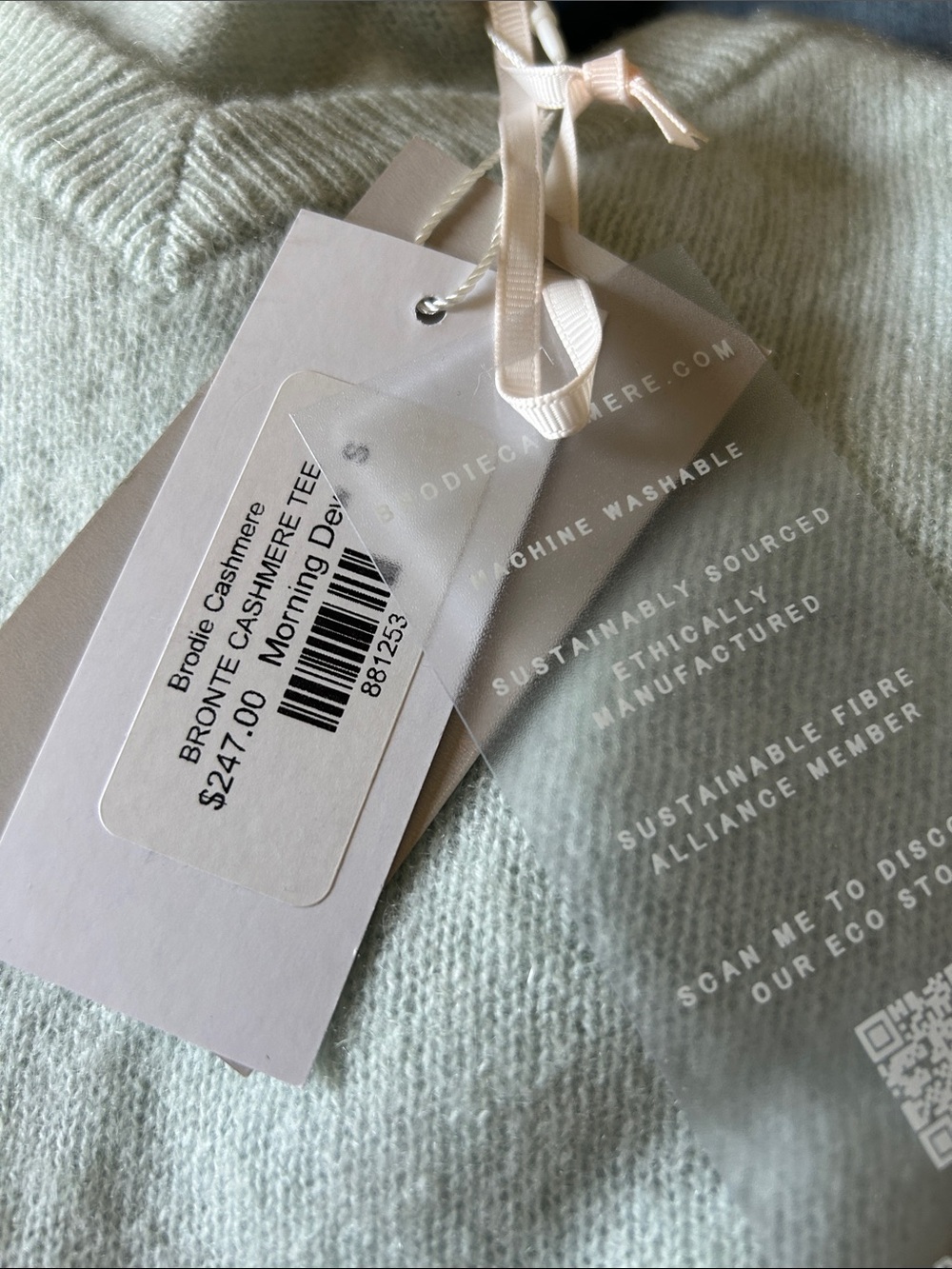 Brodie Cashmere Brontë Tee V-Neck Short Sleeve Sweater in Morning Dew Sz Small - Picture 5 of 12